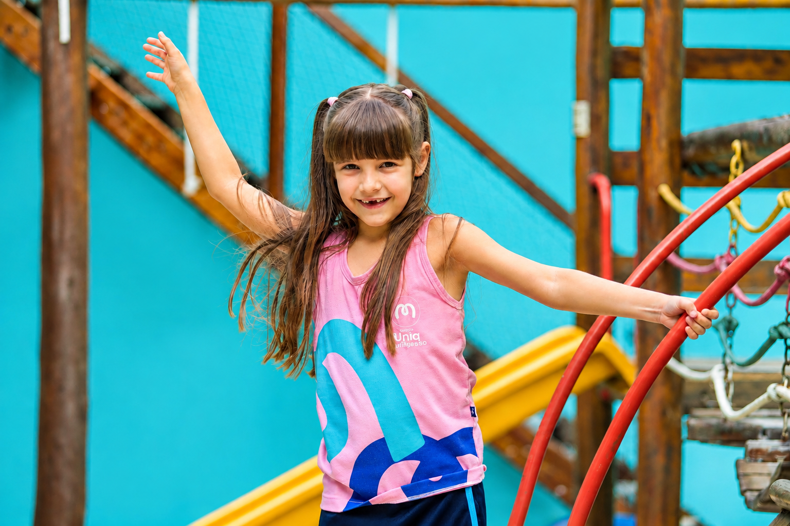 Aluna dos Anos Iniciais brincando no parque do Colégio UNIQ